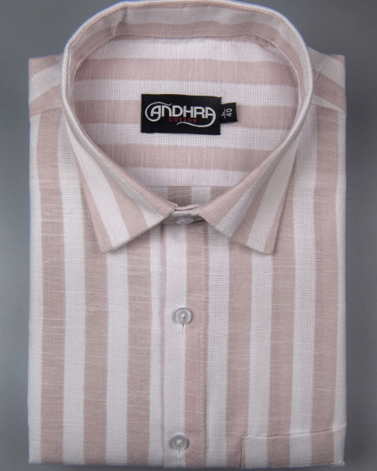 Leo Linen Jute White with Pink Patta Print Shirts for Men