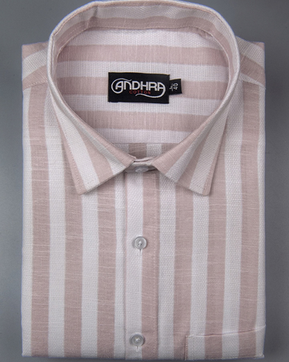 Leo Linen Jute White with Pink Patta Print Shirts for Men