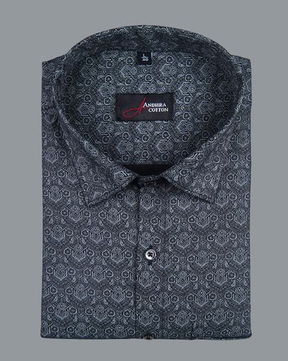 Cotton Black Colour Hexagon Print Shirts for Men