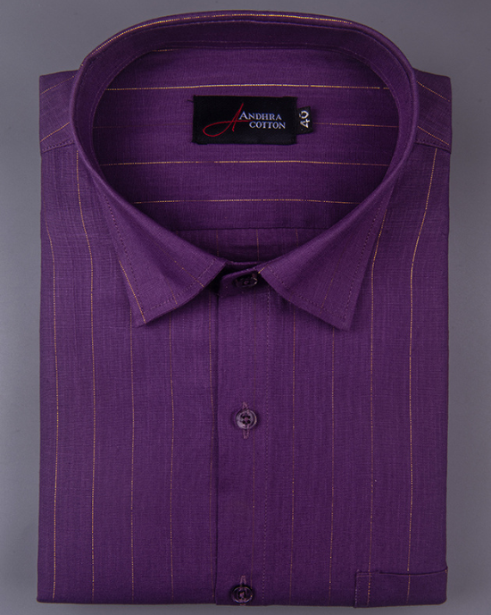 Cotton Lavender Colour with Golden Lining Shirts for Men