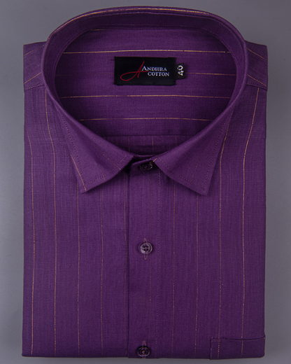 Cotton Lavender Colour with Golden Lining Shirts for Men