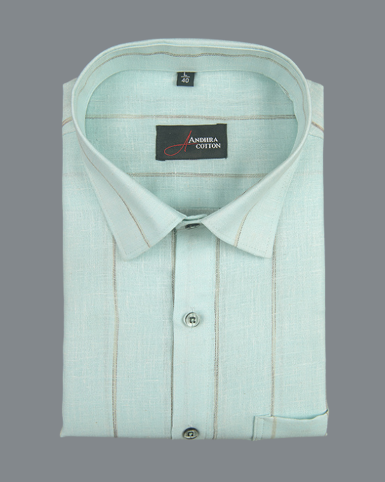 Kalas Linen Rama Green with Golden Lining Shirt for Men
