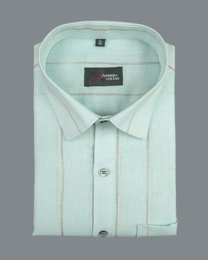 Kalas Linen Rama Green with Golden Lining Shirt for Men
