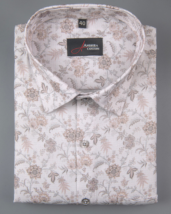 Digital White with Peach Flower Print Shirts for Men