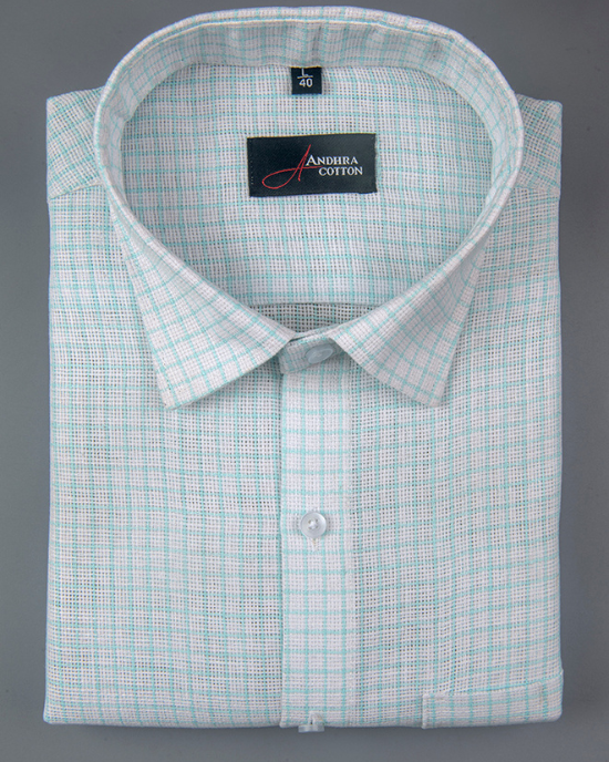 Jute Linen white with Blue Checks Shirts for Men