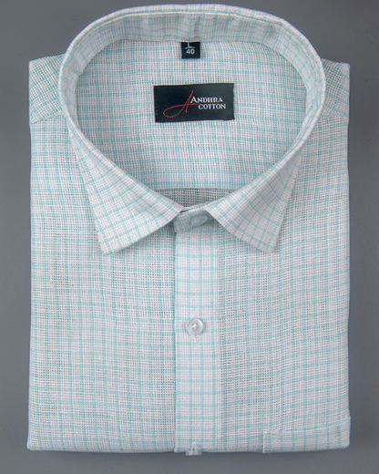 Jute Linen white with Blue Checks Shirts for Men