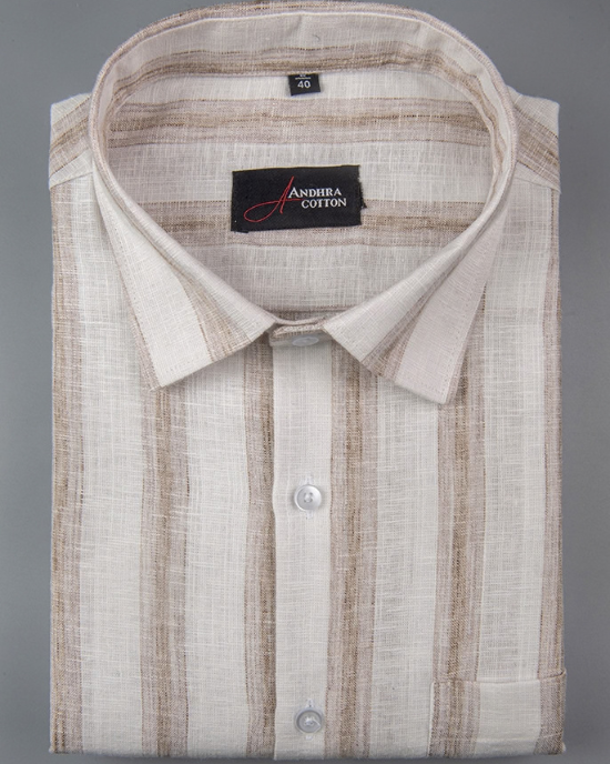 Soft Linen White with Broad Patta Shirts for Men