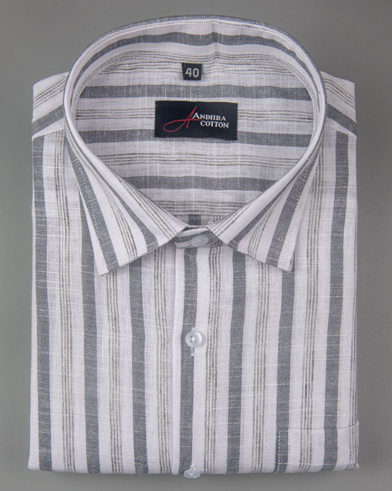 Soft Linen White with Grey Mix Patta Print Shirts for Men