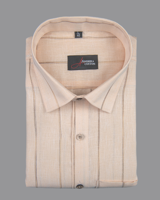Kalas Linen Light Orange with Golden Lining Shirt for Men