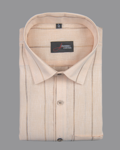 Kalas Linen Light Orange with Golden Lining Shirt for Men