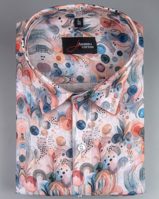 Rusiyano Linen Orange Universe Print Shirts For Men