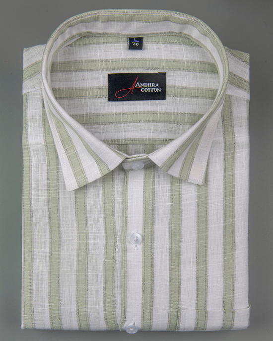 Soft Linen White with Green Patta Shirts for Men
