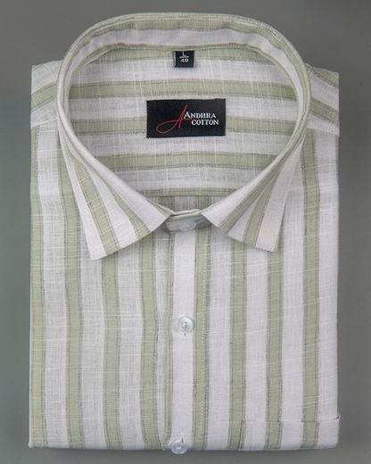 Soft Linen White with Green Patta Shirts for Men