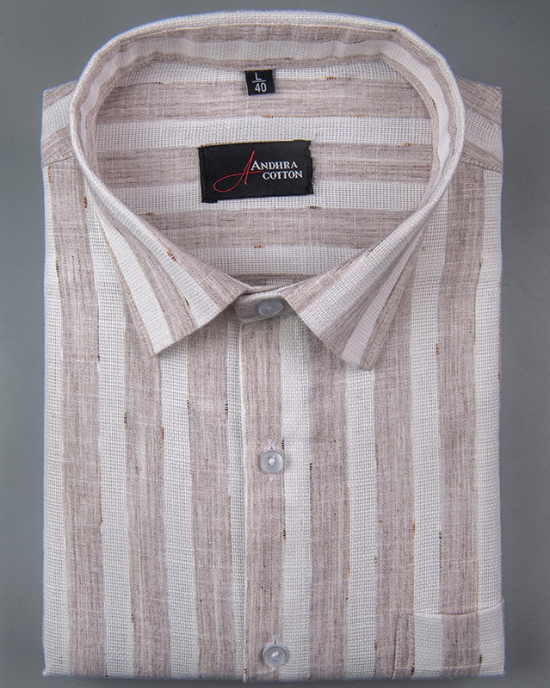 Soft Jute Linen White with Light Marrun Patta Shirts for Men