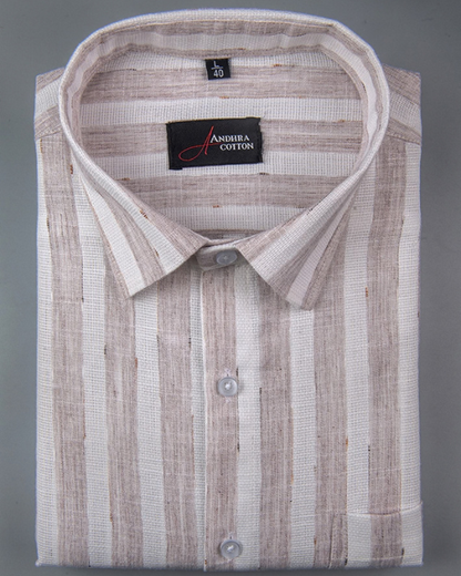 Soft Jute Linen White with Light Marrun Patta Shirts for Men