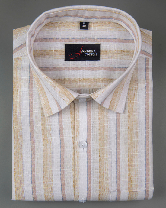 Soft Linen Fone with Orange Colour Patta Print Shirts for Men