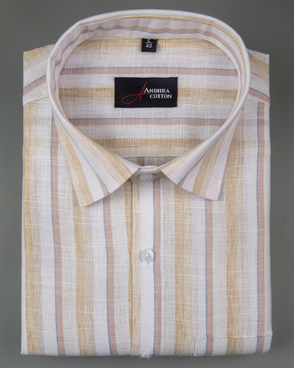 Soft Linen Fone with Orange Colour Patta Print Shirts for Men