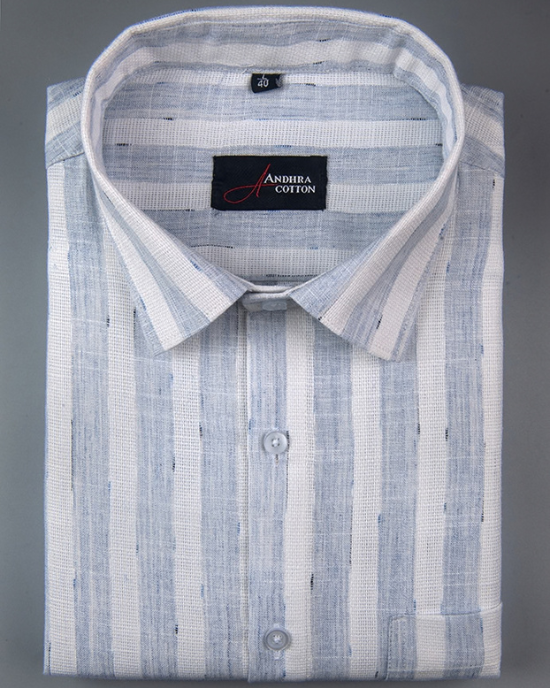 Soft Jute Linen White with Sky Patta Shirts for Men