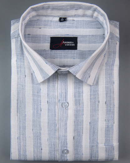 Soft Jute Linen White with Sky Patta Shirts for Men