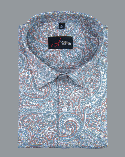 Cotton Sky Maroon Pathan Print Shirts for Men
