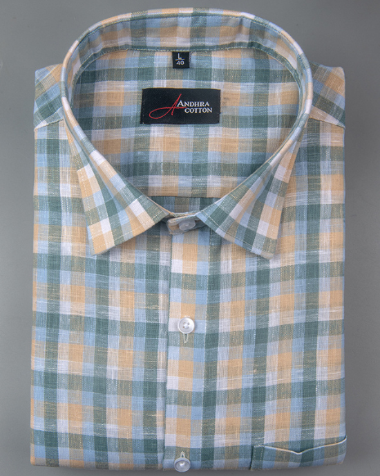 Corporate Cotton Green Fone Mix Checks Shirts for Men