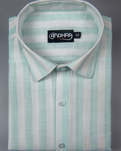 Leo Linen Jute White with Rame Green Patta Print Shirts for Men