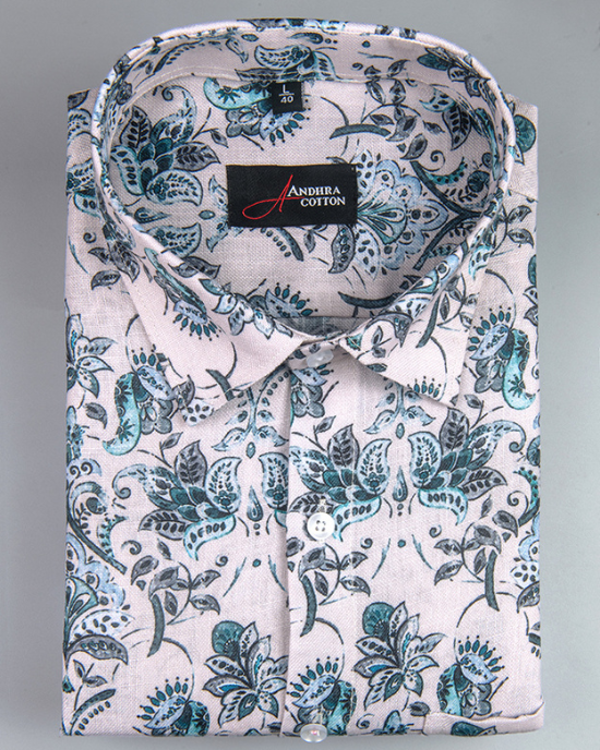 Rusiyano Linen Light Fone With Rama Print Shirts For Men