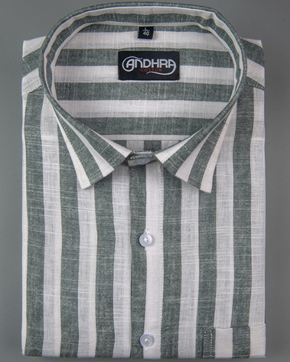 Oxford White with Green Patta Shirts for Men