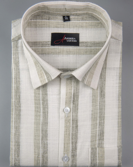 Soft Linen White with Grey Broad Patta Shirts for Men