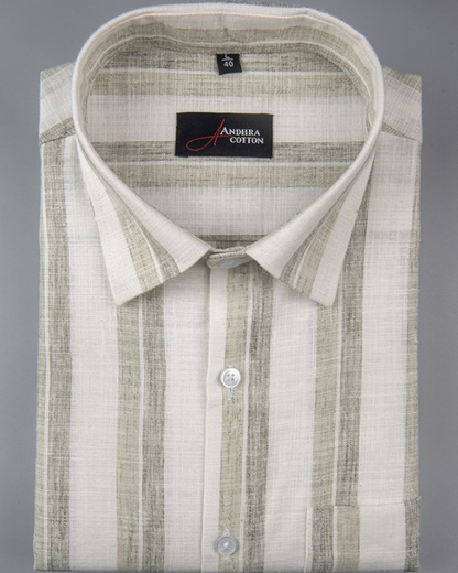 Soft Linen White with Grey Broad Patta Shirts for Men