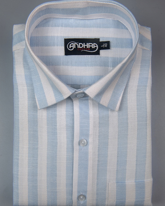Leo Linen Jute White with Sky Blue Patta Print Shirts for Men