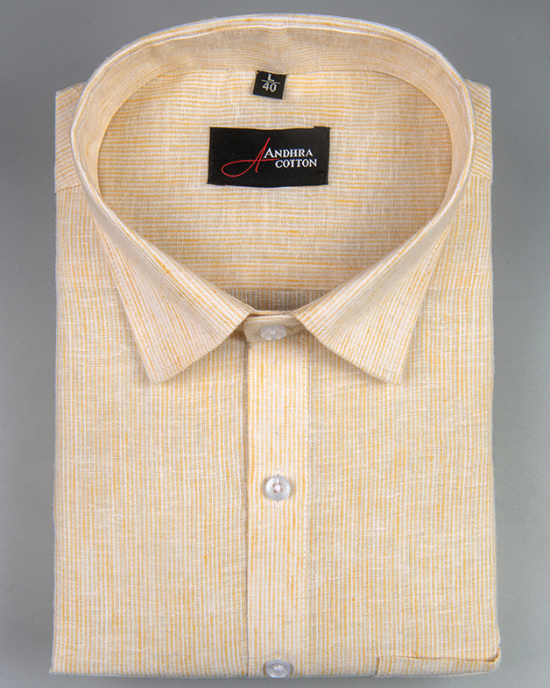 Bayview Linen Light Yellow Colour Shirts For Men