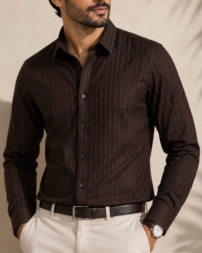 Cotton Brown Colour with Golden Lining Shirts for Men