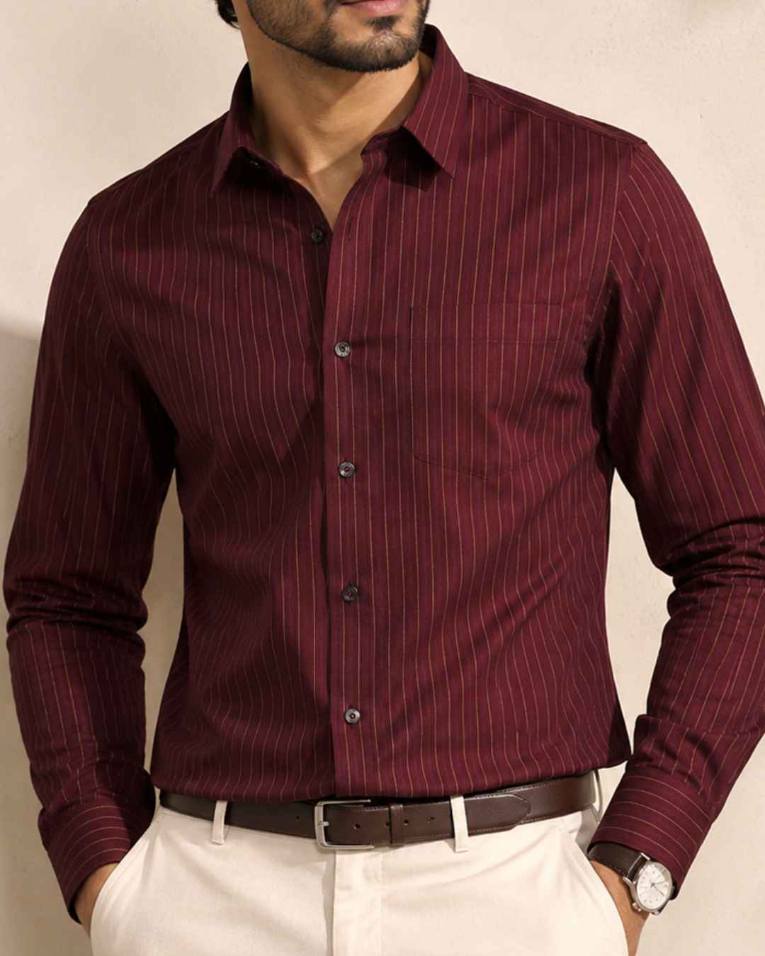 Cotton Marrun with Golden Lining Shirts for Men