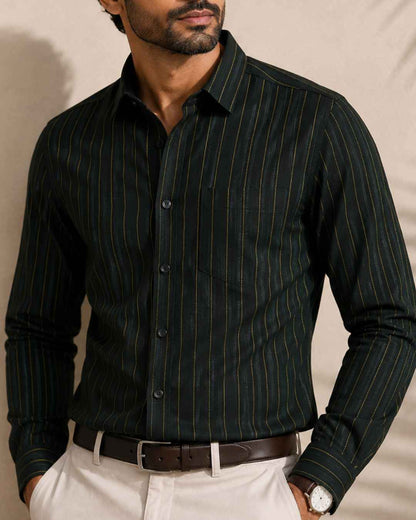 Cotton Dark Mahendi Green with Golden Lining Shirts for Men