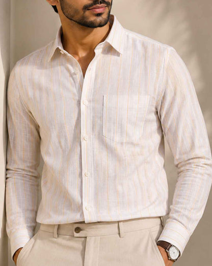 Cotton White with Golden Lining Shirts for Men