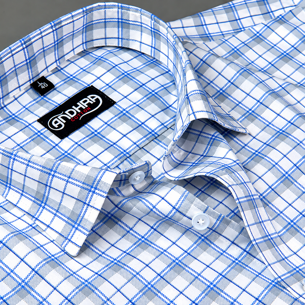Arvind Mofatlal Blue Gray Checks Shirts for Men