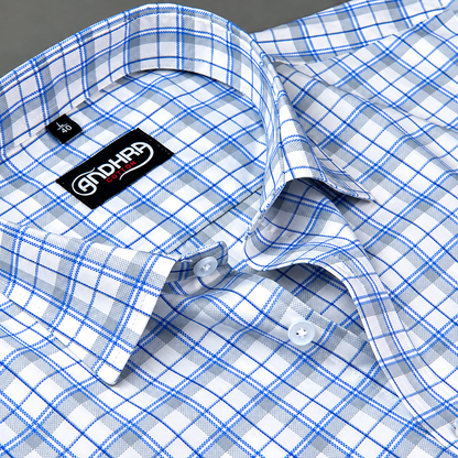 Arvind Mofatlal Blue Gray Checks Shirts for Men