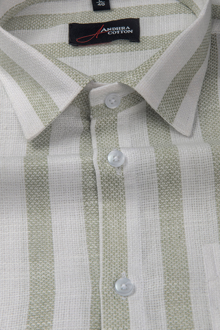 Jute Linen White with Pista Green Patta Shirts for Men