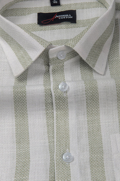 Jute Linen White with Pista Green Patta Shirts for Men