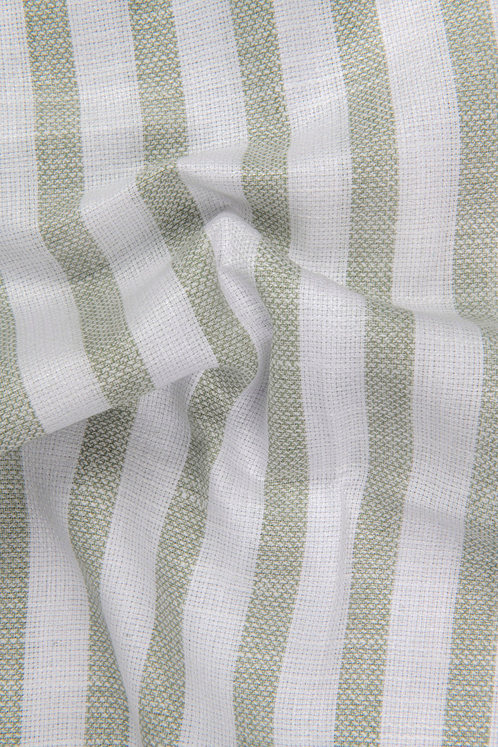 Jute Linen White with Pista Green Patta Shirts for Men