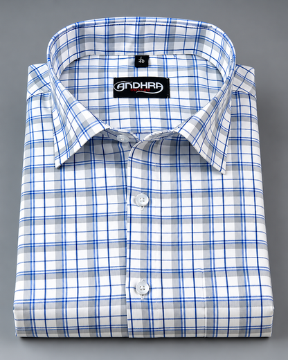 Arvind Mofatlal Blue Gray Checks Shirts for Men