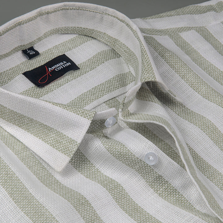 Jute Linen White with Pista Green Patta Shirts for Men