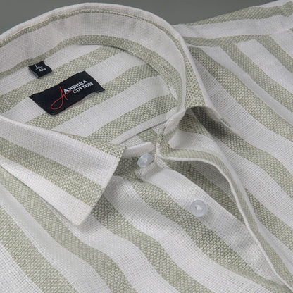 Jute Linen White with Pista Green Patta Shirts for Men